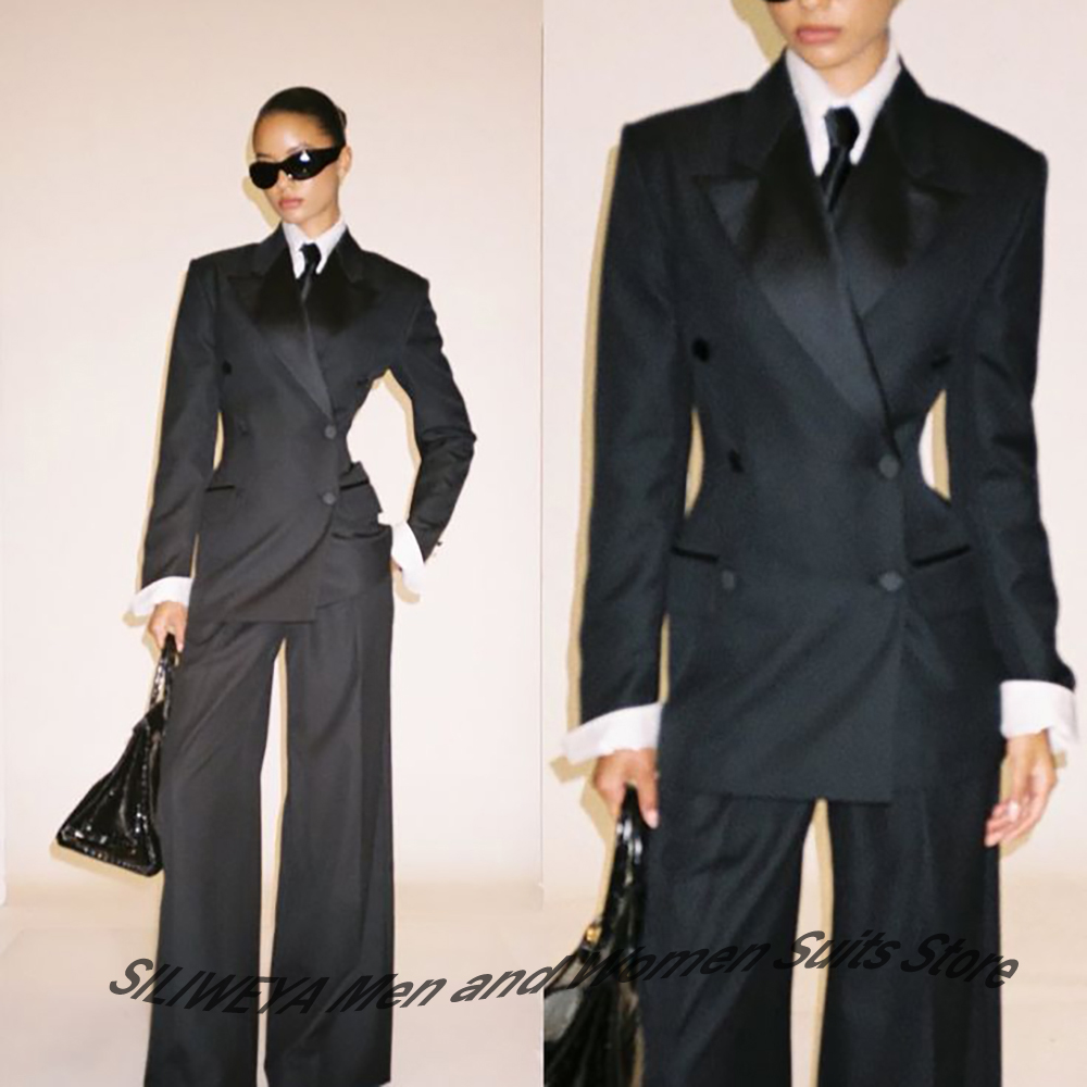 Women Formal Wear Pants - Abito doppiopetto nero da donna professionale