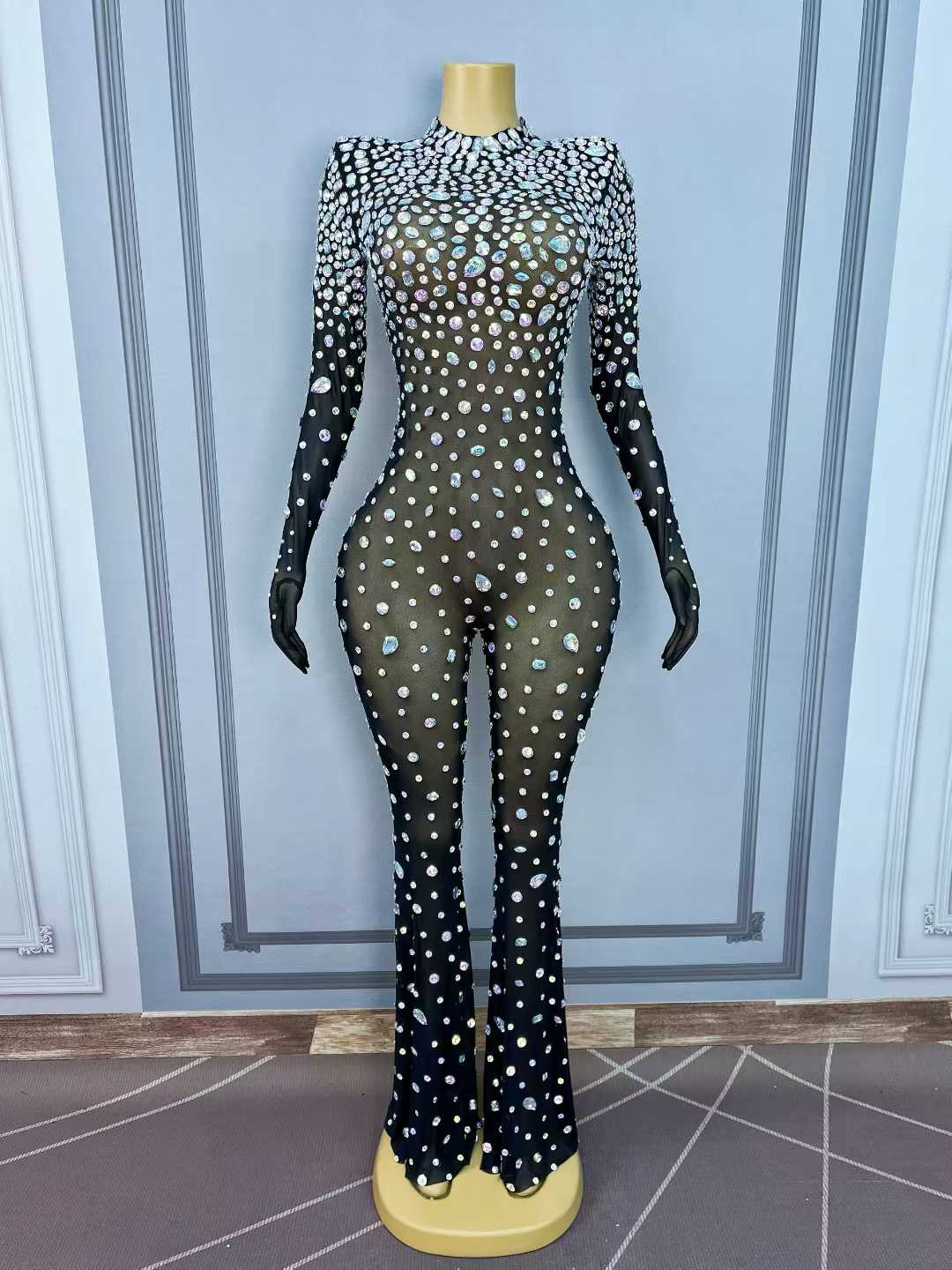 Women'S Semi Formal Evening Wear - Tuta elegante con strass AB e