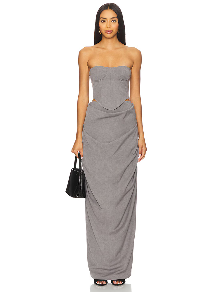 Shift Dress Sleeveless - Abito Lungo Elegante da Sera Grigio